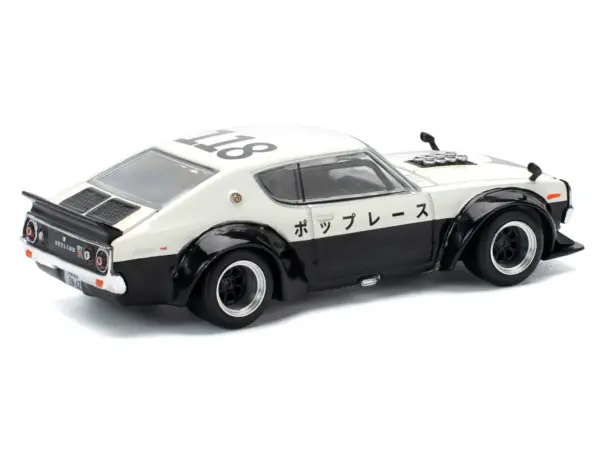 Skyline KPGC110 "Kenmeri" RHD (Right Hand Drive) "Japan National Police Agency Livery" Black and White 1/64 Diecast Model Car by Pop Race #4