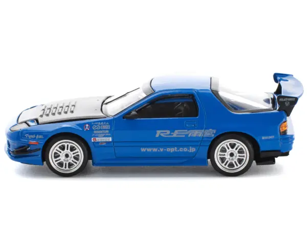 Mazda RX7 (FC3S) RE Amemiya RHD (Right Hand Drive) Blue Metallic with Carbon Hood 1/64 Diecast Model Car by Pop Race #3