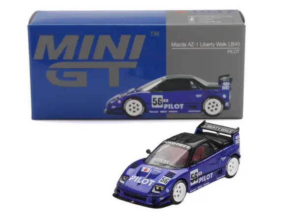 Mazda AZ-1 Liberty Walk LB40 RHD (Right Hand Drive) #56 "PILOT" Blue Metallic with Black Top Limited Edition 1/64 Diecast Model Car by Mini GT #4
