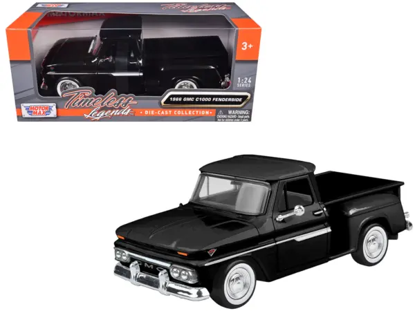 1966 GMC C1000 Fenderside Pickup Truck Black "Timeless Legends" Series 1/24 Diecast Model Car by Motormax #1
