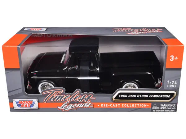 1966 GMC C1000 Fenderside Pickup Truck Black "Timeless Legends" Series 1/24 Diecast Model Car by Motormax #3