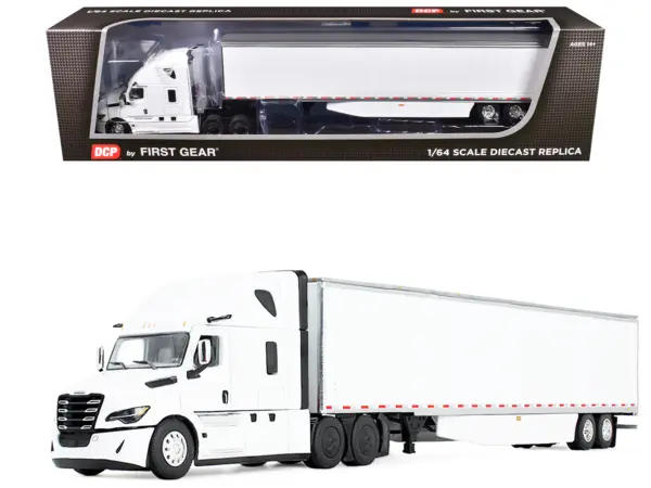 Freightliner Fifth Generation Cascadia Raised Roof Sleeper & 53' Utility Trailer with Skirts White 1/64 Diecast Model by DCP/First Gear #1