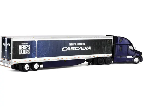 Freightliner Fifth Generation Cascadia Raised Roof Sleeper & 53' Utility Trailer with Skirts Midnight Blue 1/64 Diecast Model by DCP/First Gear #4