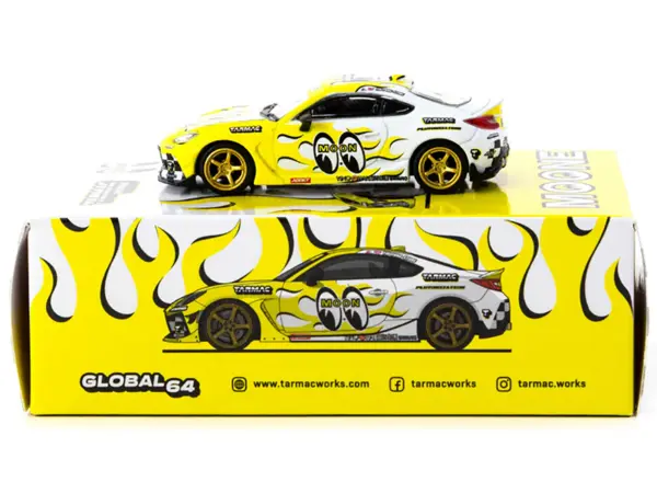 Toyota GR86 RHD (Right Hand Drive) "MoonEyes" White with Yellow Flames and Graphics "Global64" Series 1/64 Diecast Model by Tarmac Works #3