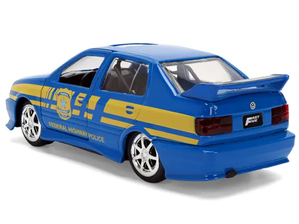 Volkswagen Jetta Police Vehicle "Rio Federal Highway Police" Blue with Yellow Stripes "Fast Five" (2011) Movie "Fast & Furious" Series 1/32 Diecast Model Car by Jada #5