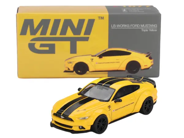 Ford Mustang "LB-Works" Triple Yellow with Black Stripes Limited Edition 1/64 Diecast Model Car by Mini GT #4