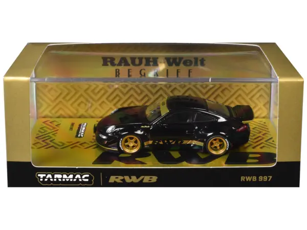 RWB 997 Black with Gold Wheels and Stripes "Hobby64" Series 1/64 Diecast Model Car by Tarmac Works #3