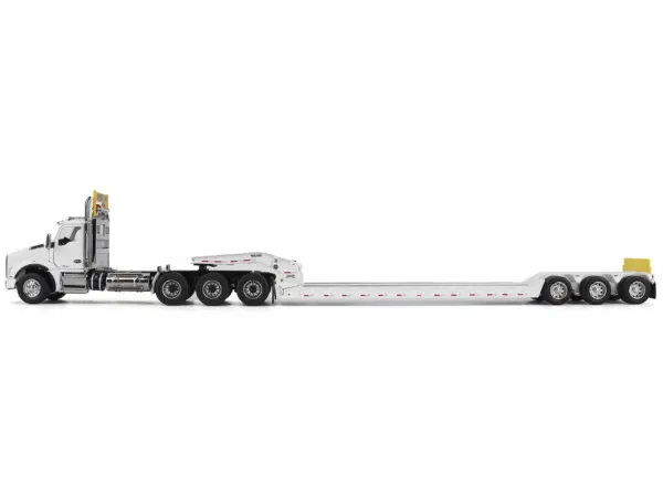 Kenworth T880 SBFA Tridem Truck with Trail King HDG Lowboy Trailer White "Transport Series" 1/50 Diecast Model by Diecast Masters #3