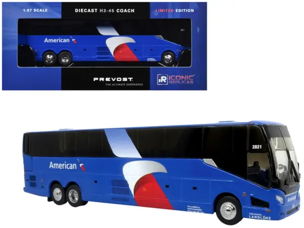 Prevost H3-45 Coach Bus "American Airlines Landline" Blue with Graphics Limited Edition 1/87 (HO) Diecast Model by Iconic Replicas #1