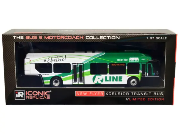 New Flyer Xcelsior Charge NG Electric Transit Bus RIPTA (Rhode Island Public Transit Authority) "R Line Broad/North Main" "The Bus & Motorcoach Collection" 1/87 Diecast Model by Iconic Replicas #3