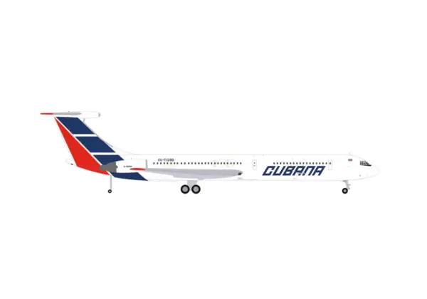 Ilyushin IL-62M Commercial Aircraft "Cubana de Aviacion" (T1280) White with Blue and Red Tail 1/200 Diecast Model Airplane by Herpa #2