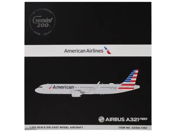 Airbus A321neo Commercial Aircraft "American Airlines" (N413AN) Gray with Striped Tail "Gemini 200" Series 1/200 Diecast Model Airplane by GeminiJets #3