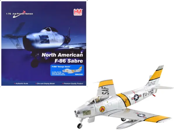 North American F-86E Sabre Fighter Aircraft "51-2752 Colonel George Andrew Davis Jr. 4th FIG 334th FIS" (1952) United States Air Force "Air Power Series" 1/72 Diecast Model by Hobby Master #1