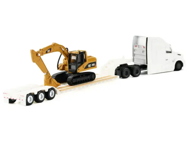 Peterbilt 579 Tractor White with Lowboy Trailer and CAT 315C Excavator Yellow 1/87 (HO) Diecast Model by Diecast Masters #3