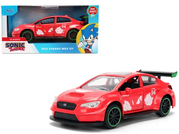 2016 Subaru WRX STI Red with "Knuckles" Graphics "Sonic the Hedgehog" (1991) Video Game "Hollywood Rides" Series 1/32 Diecast Model Car by Jada #1