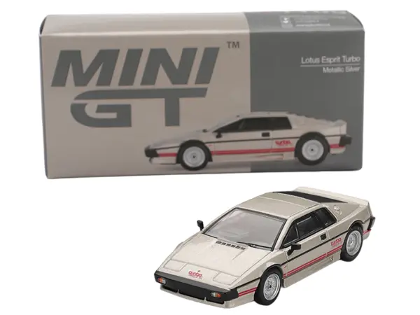 Lotus Esprit Turbo Silver Metallic with Red Stripes Limited Edition 1/64 Diecast Model Car by Mini GT #4