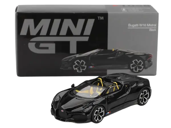 Bugatti W16 Mistral Black with Yellow Interior Limited Edition 1/64 Diecast Model Car by Mini GT #4