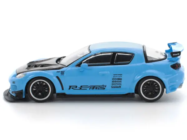 Mazda RX8 RE-Amemiya Widebody RHD (Right Hand Drive) Light Blue with Carbon Hood 1/64 Diecast Model Car by Pop Race #3