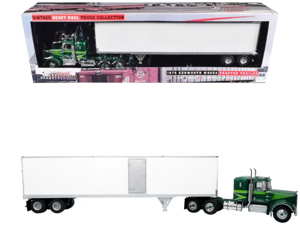 1976 Kenworth W900A Tractor with Dry Goods Trailer Green Metallic with Light Green Graphics "Vintage Heavy Haul Truck Collection" 1/43 Diecast Model by Iconic Replicas #1
