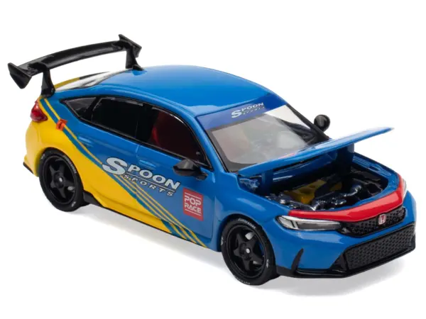 Honda Civic Type R FL5 "Spoon Sports" Blue and Yellow "Tokyo Auto Salon - Hong Kong 2025" 1/64 Diecast Model Car by Pop Race #2