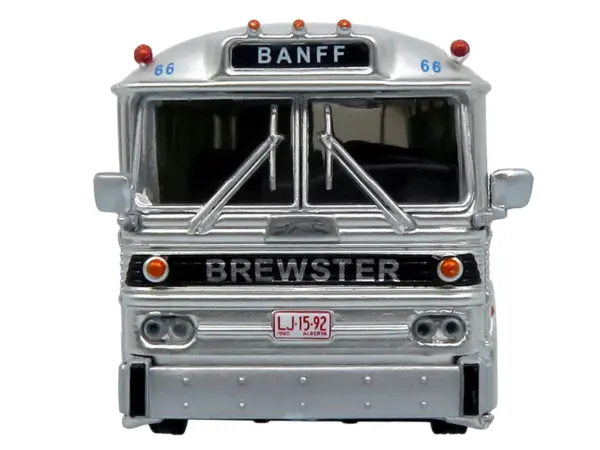 1964 MCI MC-5A Coach Bus "Brewster Gray Line" Silver with Blue and Red Stripes "Vintage Bus & Motorcoach Collection" Limited Edition to 504 pieces Worldwide 1/87 (HO) Diecast Model by Iconic Replicas #4