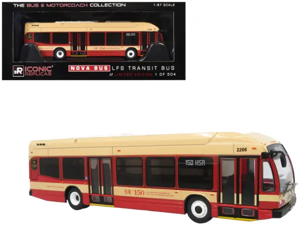 Nova Bus LFS HEV Transit Bus "Hamilton Street Railway 150th Anniversary" Cream and Red "The Bus & Motorcoach Collection" Limited Edition to 504 pieces Worldwide 1/87 (HO) Diecast Model by Iconic Replicas #1
