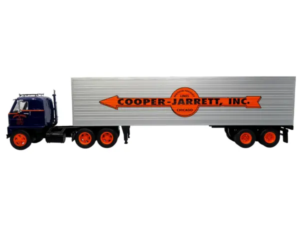 1959 International DCOF-405 Truck with Box Trailer "Cooper Jarrett Inc." Dark Blue with Orange Stripes "North American Vintage Truck Collection" 1/43 Diecast Model by Iconic Replicas #2