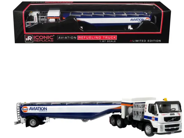 Volvo FM500 with Esterer Aviation Refueling Tanker Truck "Gulf Aviation" White with Blue Stripes Limited Edition 1/87 (HO) Diecast Model by Iconic Replicas #1