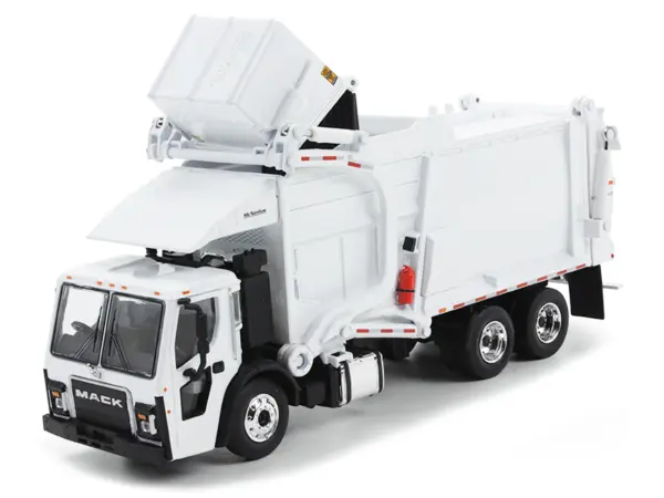 Mack LR Refuse Garbage Truck with McNeilus Meridian Front Loader White with Trash Bin 1/64 Diecast Model by DCP/First Gear #2