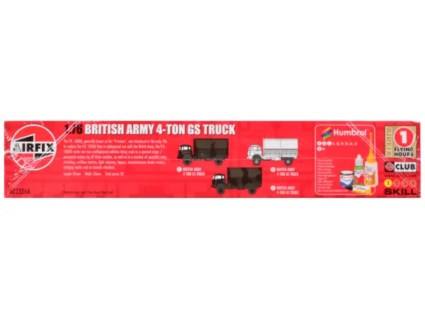 Level 1 Model Kit British Army 4-ton 4x4 GS Truck with 3 Scheme Options 1/76 Scale Plastic Model Kit by Airfix #5