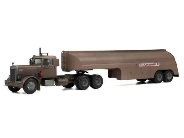 1955 Peterbilt 281 Truck with Tank Trailer Brown (Weathered) 1/43 Diecast Model by IXO Models #2