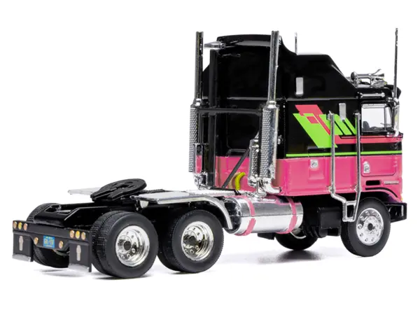 1976 Kenworth K100 Aerodyne Truck Tractor Black and Pink with Graphics 1/64 Diecast Model by IXO Models #2
