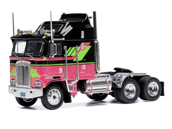 1976 Kenworth K100 Aerodyne Truck Tractor Black and Pink with Graphics 1/64 Diecast Model by IXO Models #3