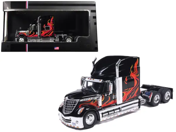 2010 International Lonestar Truck Tractor Black with Flame Graphics 1/64 Diecast Model by IXO Models #1