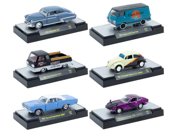 "Auto Meets" Set of 6 Cars IN DISPLAY CASES Release 92 Limited Edition 1/64 Diecast Model Cars by M2 Machines #1