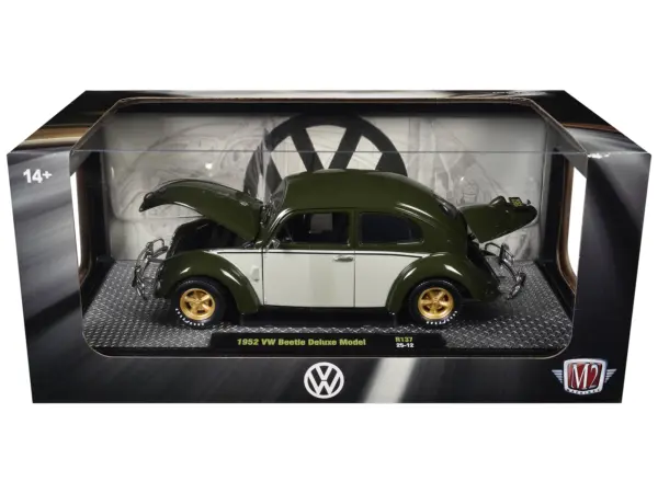1952 Volkswagen Beetle Deluxe Model Dark Green with Beige Sides Limited Edition to 5250 pieces Worldwide 1/24 Diecast Model Car by M2 Machines #3