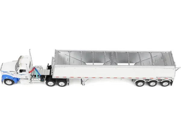 Kenworth W990 Day Cab and Lode King Distinction Hopper Trailer White and Blue 1/64 Diecast Model by DCP/First Gear #2