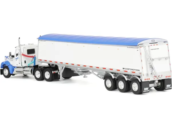 Kenworth W990 Day Cab and Lode King Distinction Hopper Trailer White and Blue 1/64 Diecast Model by DCP/First Gear #3