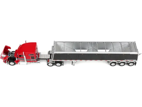 Kenworth W990 with 76" Mid-Roof Sleeper and Lode King Distinction Hopper Trailer Red and Black 1/64 Diecast Model by DCP/First Gear #2