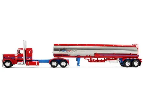 Peterbilt 389 with 36" Flat Top Sleeper and Heil Fuel Tank Trailer "Sancken Custom Truck by Amcan" Red "Big Rigs" Series II #3 1/64 Diecast Model by DCP/First Gear #3