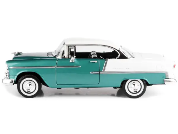 1955 Chevrolet Bel Air Hard Top Green Metallic and White 1/18 Diecast Model Car by Motormax #2