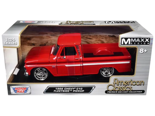 1966 Chevrolet C10 Fleetside Pickup Truck Red "Maxx Design" "American Classics" Series 1/24 Diecast Model Car by Motormax #1