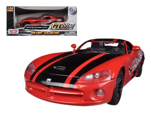 2003 Dodge Viper SRT-10 #8 Red with Black Stripes "GT Racing" Series 1/24 Diecast Model Car by Motormax #1