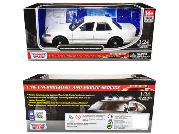 2010 Ford Crown Victoria Police Interceptor Unmarked White "Custom Builder's Kit" Series 1/24 Diecast Model Car by Motormax #3