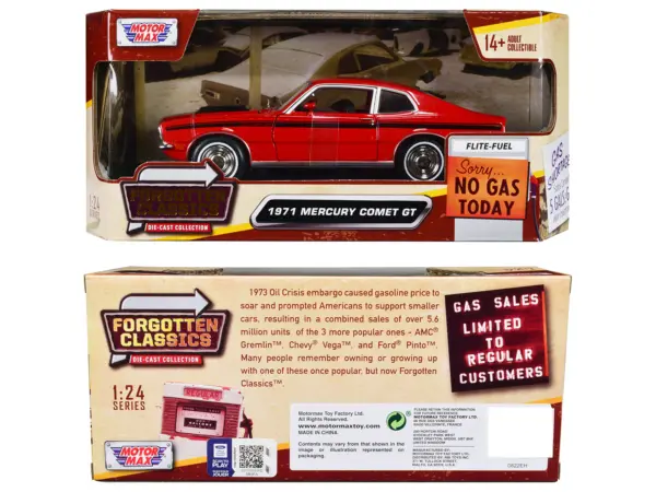 1971 Mercury Comet GT Red with Black Stripes "Forgotten Classics" Series 1/24 Diecast Model Car by Motormax #3