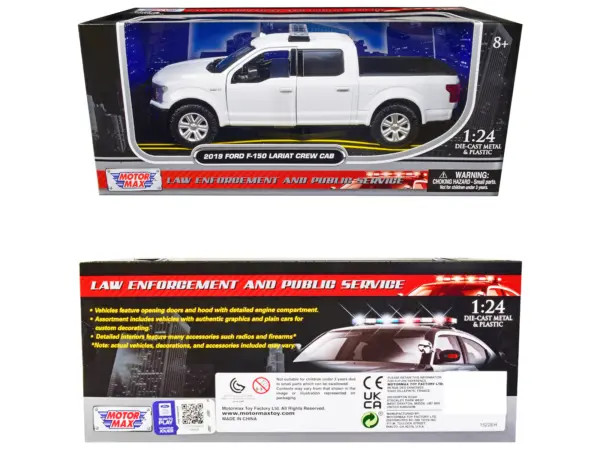 2019 Ford F-150 Lariat Crew Cab Pickup Truck Unmarked Plain White "Law Enforcement and Public Service" Series 1/24 Diecast Model Car by Motormax #3