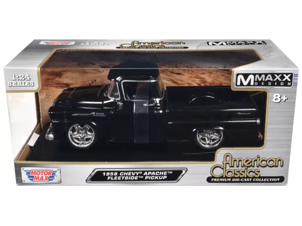 1958 Chevrolet Apache Fleetside Pickup Black "Maxx Design" "American Classics" Series 1/24 Diecast Model Car by Motormax #1