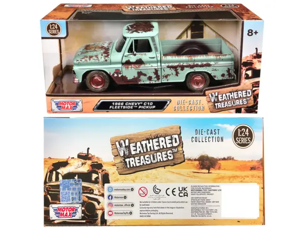 1966 Chevrolet C10 Fleetside Pickup Truck Light Green (Rusted) "Weathered Treasures" Series 1/24 Diecast Model Car by Motormax #3