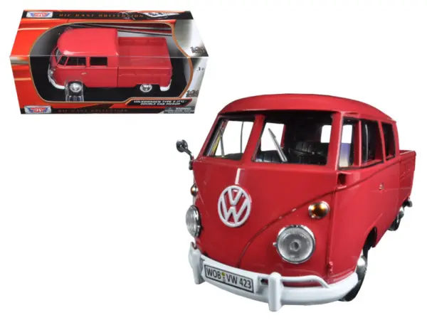 Volkswagen Type 2 (T1) Double Cab Pickup Truck Wax Red 1/24 Diecast Model Car by Motormax #1