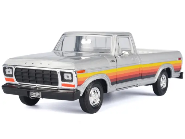 1979 Ford F-150 Custom Pickup Truck Silver Metallic with Side Stripes "American Classics" Series 1/24 Diecast Model Car by Motormax #2
